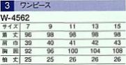 W4562 ワンピースのサイズ画像