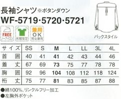 WF5721 長袖シャツ(17廃番)のサイズ画像