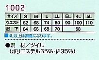 1002 パンツのサイズ画像