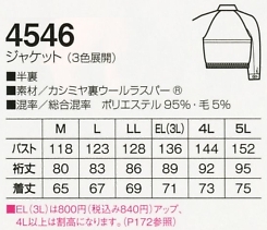 4546 ジャケットのサイズ画像
