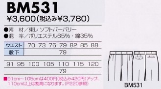 BM531 ツータックパンツのサイズ画像