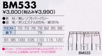 BM533 ツータックカーゴパンツのサイズ画像