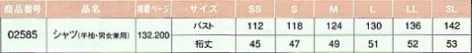 02585 シャツ(半袖・男女兼用)のサイズ画像