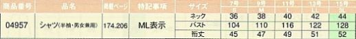04957 シャツ(半袖･兼用)のサイズ画像