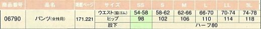06790 パンツ(15廃番)のサイズ画像