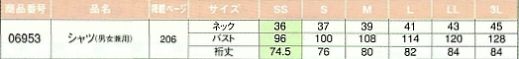 06953 シャツ(男女兼用)のサイズ画像