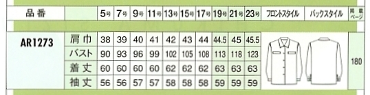 AR1273 ブラウス(11廃番)のサイズ画像