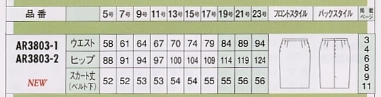 AR3803 スカート(16廃番)のサイズ画像