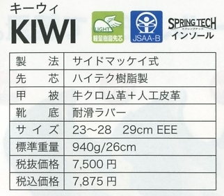 KW213 DIADORA(KIWI)B+W+R(安全靴)のサイズ画像