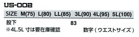 US002 カーゴパンツ(16廃番)のサイズ画像