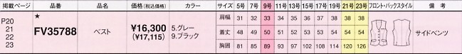FV35788 ベスト(廃番)のサイズ画像