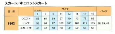8962 スカート(16廃番)のサイズ画像