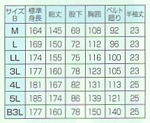164 サマーツナギ(ブルー)(廃番)のサイズ画像