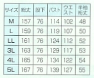 255 サマーツナギ(ブルー)のサイズ画像