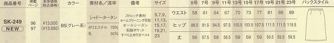 SK249 スカート(11廃番)のサイズ画像