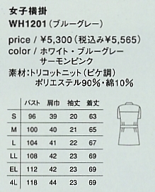 WH1201 女子横掛(廃番)のサイズ画像