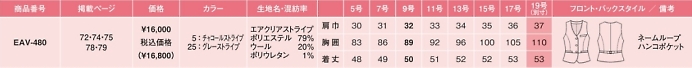 EAV480 ベスト(事務服)のサイズ画像