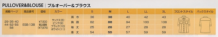 ESB138 シャツブラウス(12廃番)のサイズ画像