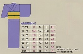 KI1515 単衣着物(芥子)のサイズ画像