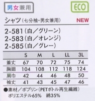 2-585 シャツ(白/グレー)のサイズ画像