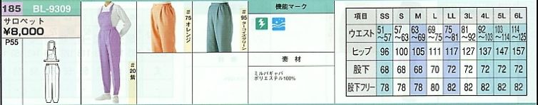 BL9309 サロペット(16廃番)のサイズ画像