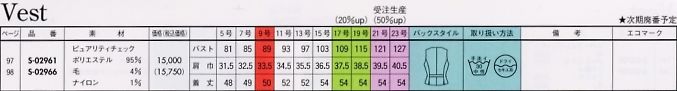 S02961 ベスト(事務服)(14廃番)のサイズ画像
