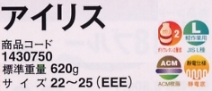 1430750 女性用安全靴アイリスのサイズ画像