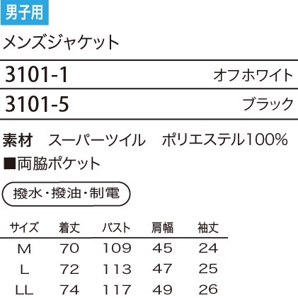 3101 ジャケットのサイズ画像