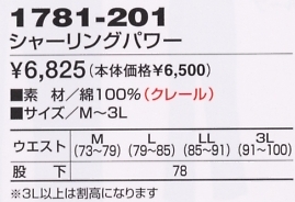 1781-201 シャーリングパワーのサイズ画像
