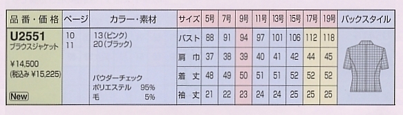 U2551 オーバーブラウス(13廃番)のサイズ画像