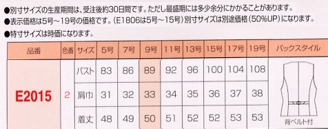 E2015 ベスト(事務服)(廃番)のサイズ画像