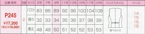 P245 ベスト(事務服)のサイズ画像