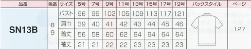 SN13B 半袖ブラウス(15廃番)のサイズ画像