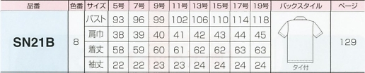 SN21B 半袖ブラウス(12廃番)のサイズ画像