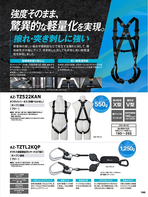 アイトス ＨｅｒｏｓＵｎｉｆｏｒｍ,AZTZ522KAN,タフライトハーネス(作業ベルトなし)の写真は2026最新カタログ146ページに掲載されています。
