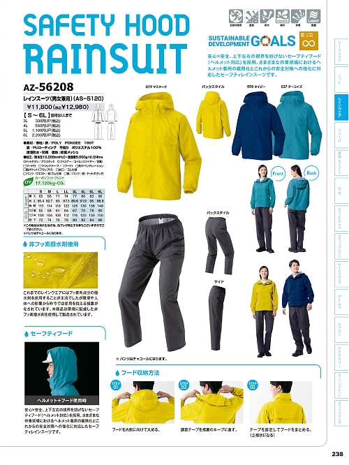 アイトス ＨｅｒｏｓＵｎｉｆｏｒｍ,AZ56208,レインスーツ(AS-5120)の写真は2026最新カタログ238ページに掲載されています。