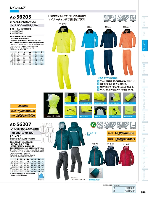 アイトス ＨｅｒｏｓＵｎｉｆｏｒｍ,AZ56207,レインスーツ(AS7100)の写真は2026最新カタログ258ページに掲載されています。