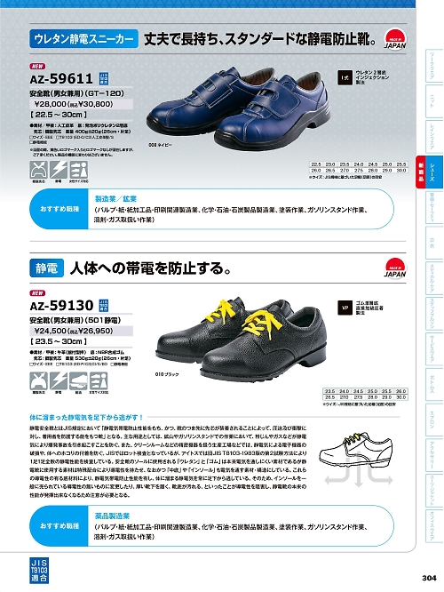 アイトス ＨｅｒｏｓＵｎｉｆｏｒｍ,AZ59130,安全靴(501静電)の写真は2026最新カタログ304ページに掲載されています。