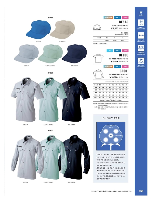 アルト TOUGH,BF801 マルチ機能長袖ニットシャツの写真は2025-26最新オンラインカタログ58ページに掲載されています。