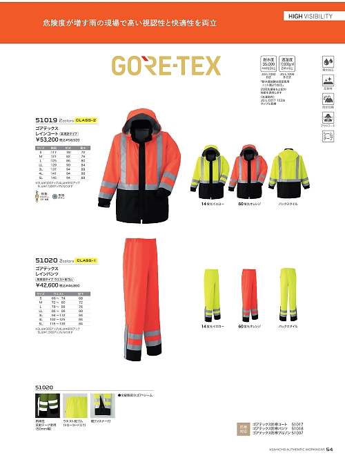 アサヒチョウ ASAHICHO WORKWEAR,51020 ゴアレインパンツの写真は2025-26最新オンラインカタログ54ページに掲載されています。