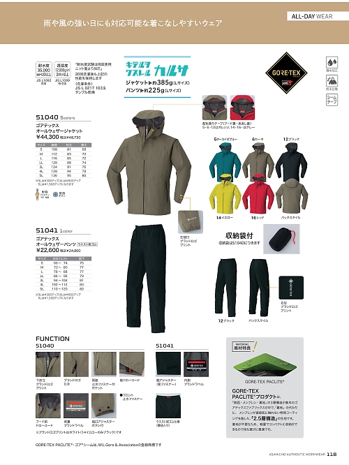アサヒチョウ ASAHICHO WORKWEAR,51041 ゴアテックスオールウエザーパンツの写真は2025-26最新オンラインカタログ118ページに掲載されています。