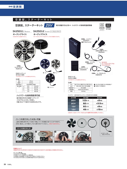 アサヒチョウ ASAHICHO WORKWEAR,SK25011 空調服スターターキット25Vの写真は2026最新オンラインカタログ35ページに掲載されています。