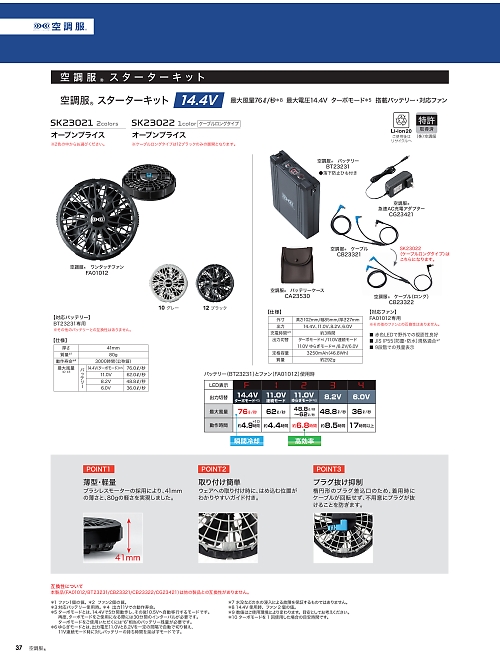 アサヒチョウ ASAHICHO WORKWEAR,SK23022 空調服スターターキット14.4Vロングの写真は2026最新オンラインカタログ37ページに掲載されています。
