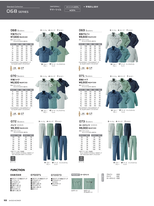 アサヒチョウ ASAHICHO WORKWEAR,070,半袖シャツの写真は2026最新カタログ105ページに掲載されています。