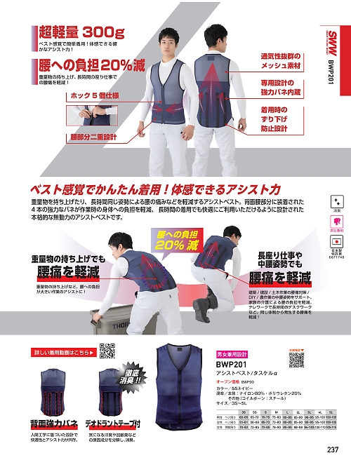 ビッグボーン ｂｉｇｂｏｒｎ,BWP201,ワーキングパワースーツαの写真は2026最新カタログ237ページに掲載されています。