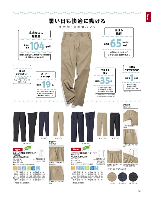 ボンマックス BONMAX,FP6714U 軽量高通気イージーパンツの写真は2026最新オンラインカタログ5ページに掲載されています。