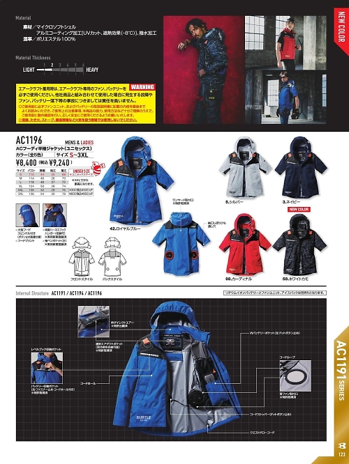 バートル(BURTLE),AC1196,半袖ジャケット(空調服)の写真は2024最新カタログ123ページに掲載されています。