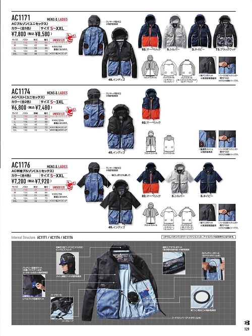 バートル(クロカメ被服),AC1176,半袖ブルゾン(空調服)の写真は2024最新カタログ129ページに掲載されています。