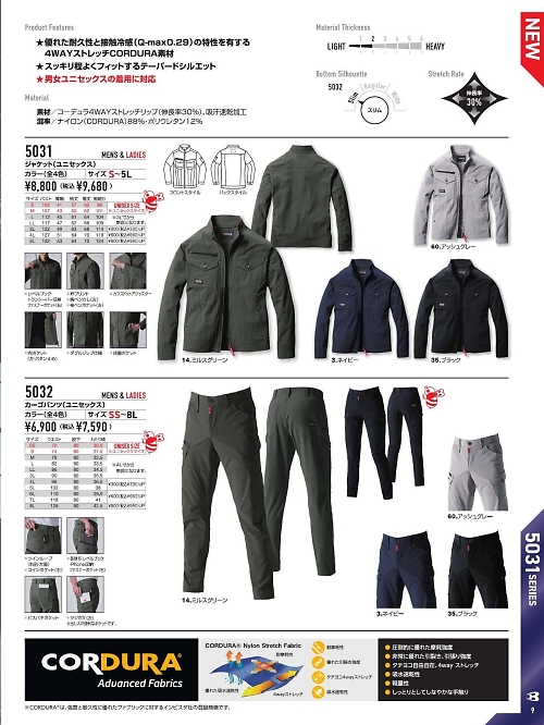 バートル(BURTLE),5032,カーゴパンツの写真は2025最新カタログ9ページに掲載されています。