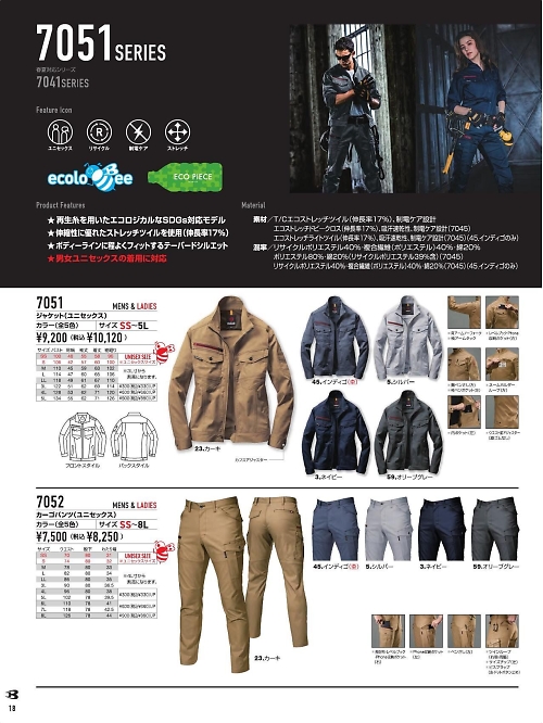 バートル(BURTLE),7052 カーゴパンツの写真は2025-26最新オンラインカタログ18ページに掲載されています。